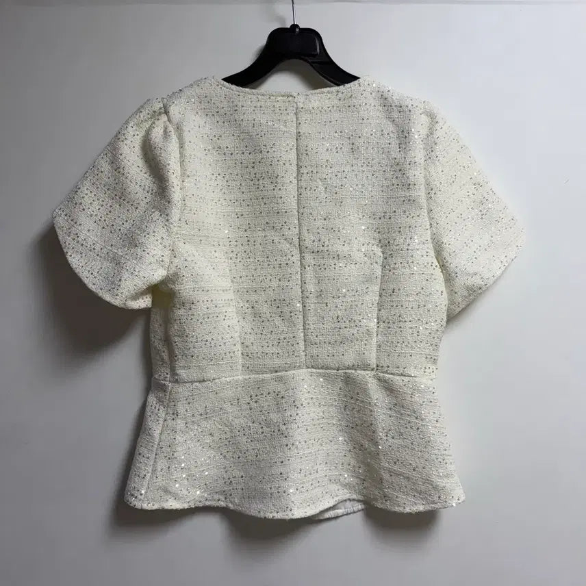 [BUNJANG] Ivory Tweed Short Sleeve Jacket with Belt / 새상품 여자 아이보리 트위드 반팔자켓 (벨트포함)
