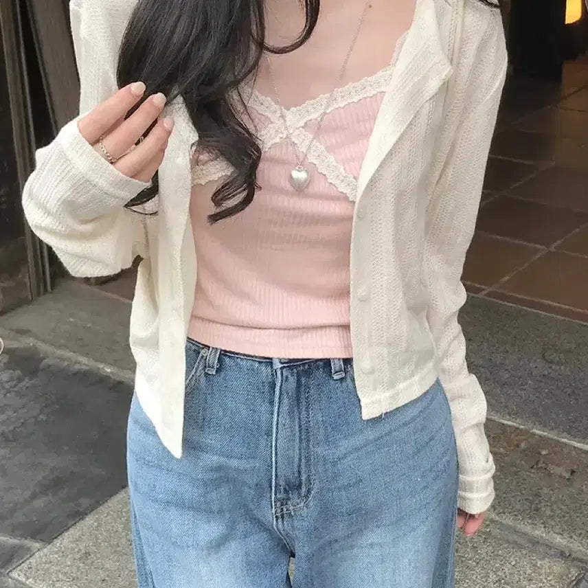 [SOLD OUT] 현재품절!! 에이블리 미니포에 플레르 가디건 아이보리