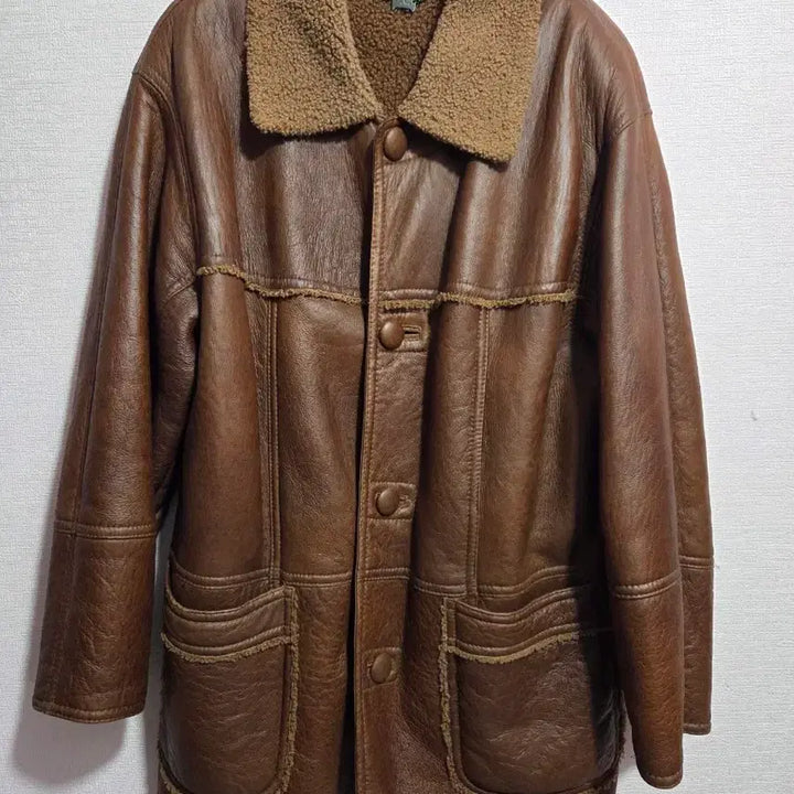 [BUNJANG] Snowy River Sheepskin Leather Mustang Jacket Coat / 브라운 무스탕 가죽 자켓 코트