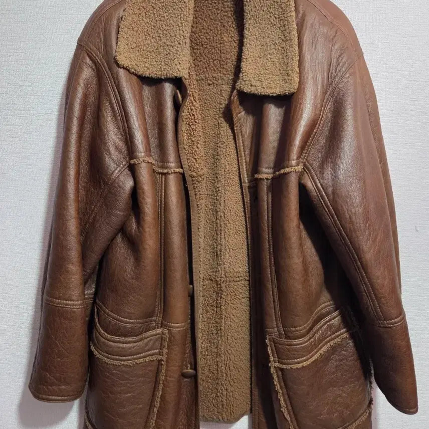 [BUNJANG] Snowy River Sheepskin Leather Mustang Jacket Coat / 브라운 무스탕 가죽 자켓 코트