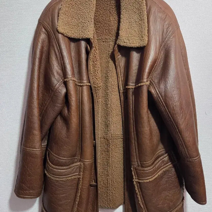 [BUNJANG] Snowy River Sheepskin Leather Mustang Jacket Coat / 브라운 무스탕 가죽 자켓 코트