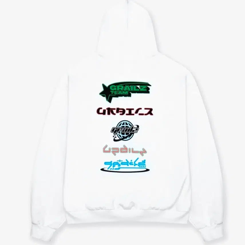 [BUNJANG] GRAILZ Multi Logo Hoodie (White) - Long Sleeve Hoodie / 그레일즈 남성 여성 긴팔 후드티 멀티로고 흰색후드티 새상품