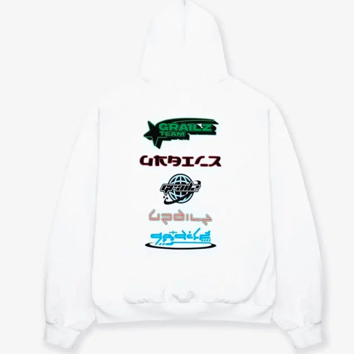 [BUNJANG] GRAILZ Multi Logo Hoodie (White) - Long Sleeve Hoodie / 그레일즈 남성 여성 긴팔 후드티 멀티로고 흰색후드티 새상품