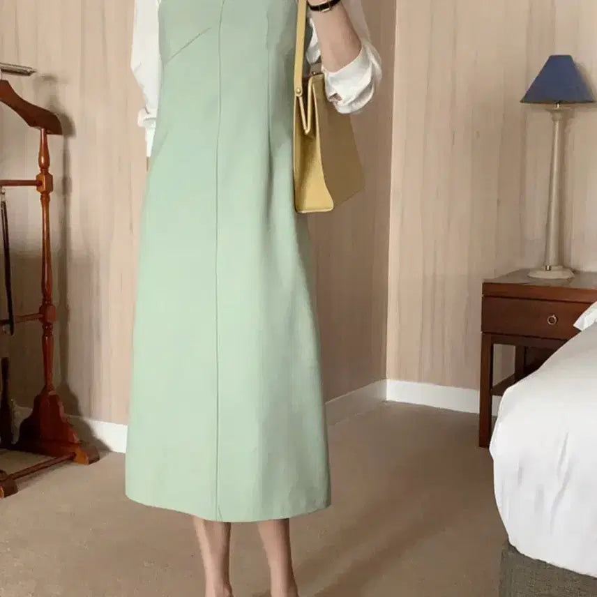[BUNJANG] OneLog V-Neck Bustier Dress / 옷장정리)원로그 뷔스티에 원피스 하객룩원피스 (민트,베이지)