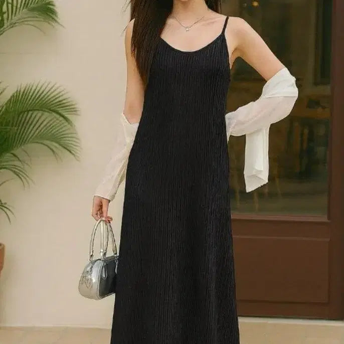 [BUNJANG] Pleated Daily Flare Dress - Black / 플리츠 데일리 플레어 원피스-블랙