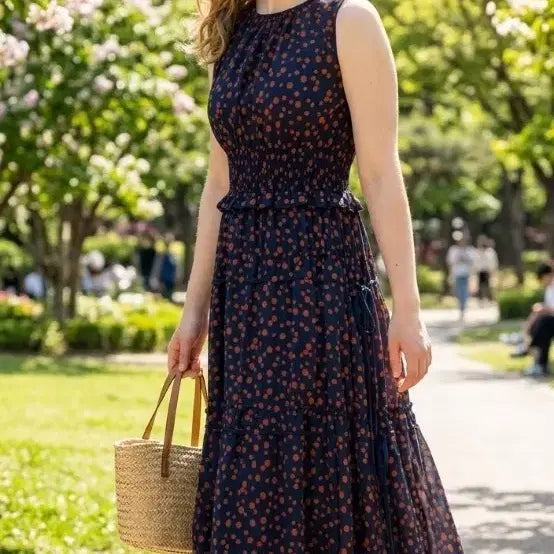 [BUNJANG] Mila Owen Dot Tiered Shirring Long Dress Size 0 / [정품] Mila Owen 도트 티어드 셔링 롱 원피스 (Size 0)