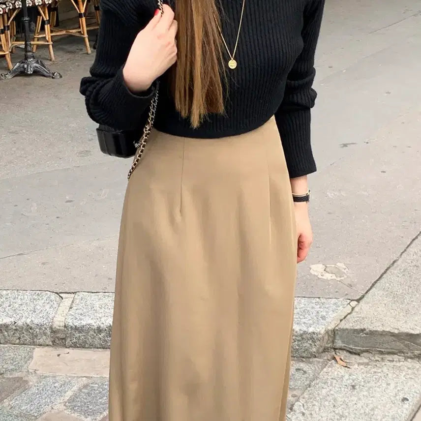 [BUNJANG] Trendier Apparel Beige Long Skirt / 옷장정리)트렌디어패럴 배색 스커트