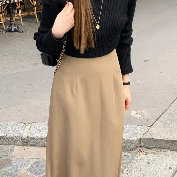 [BUNJANG] Trendier Apparel Beige Long Skirt / 옷장정리)트렌디어패럴 배색 스커트