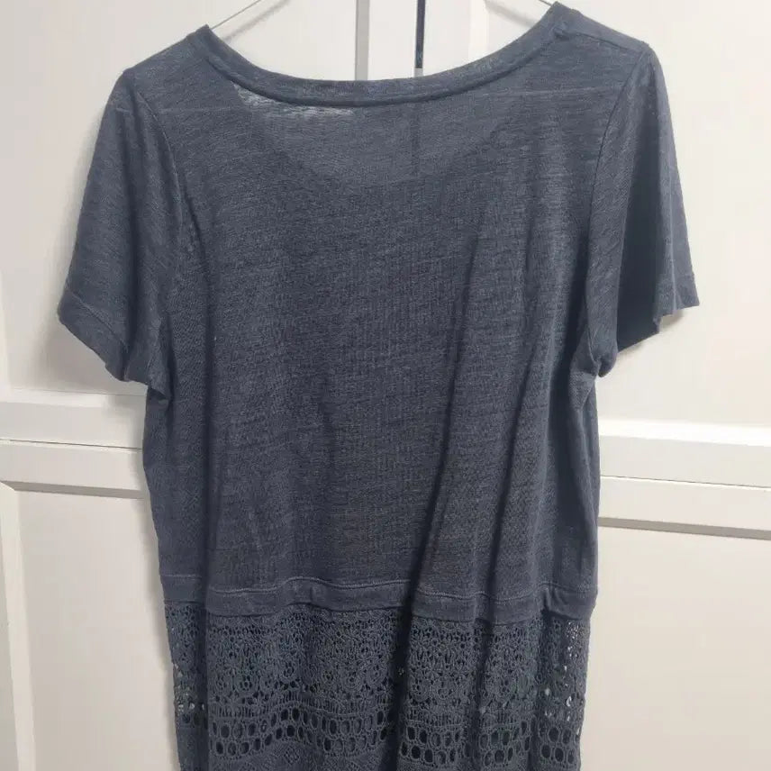[BUNJANG] Club Monaco Lace Detail Navy T-shirt / 클럽모나코 레이스 반팔 티셔츠 네이비 스몰 club monaco 면티