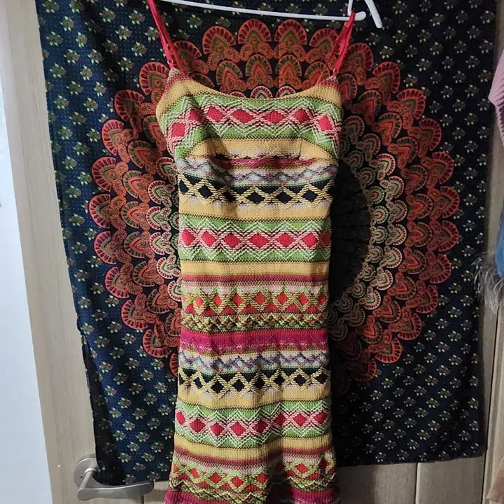 [BUNJANG] Hippie Pattern Mini Dress / 히피 패턴 끈나시 원피스