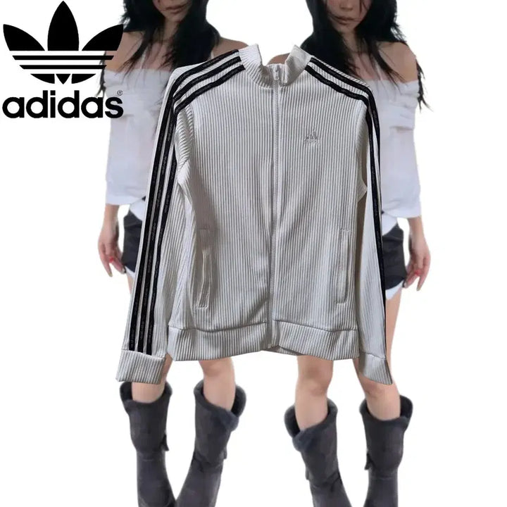 [BUNJANG] Adidas White Slim Rib Zip-Up Track Jacket / Adidas
