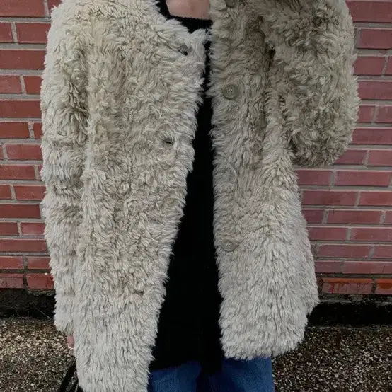 [BUNJANG] Letter From Moon Mer No Collar Fur Jacket Olive Beige / 레터프롬문 메르 노카라 퍼자켓 올리브베이지