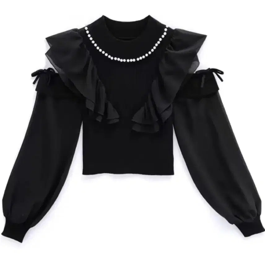 [SOLD OUT] Grl 그레일 어깨 트임 진주 니트 블랙 판매 양도
