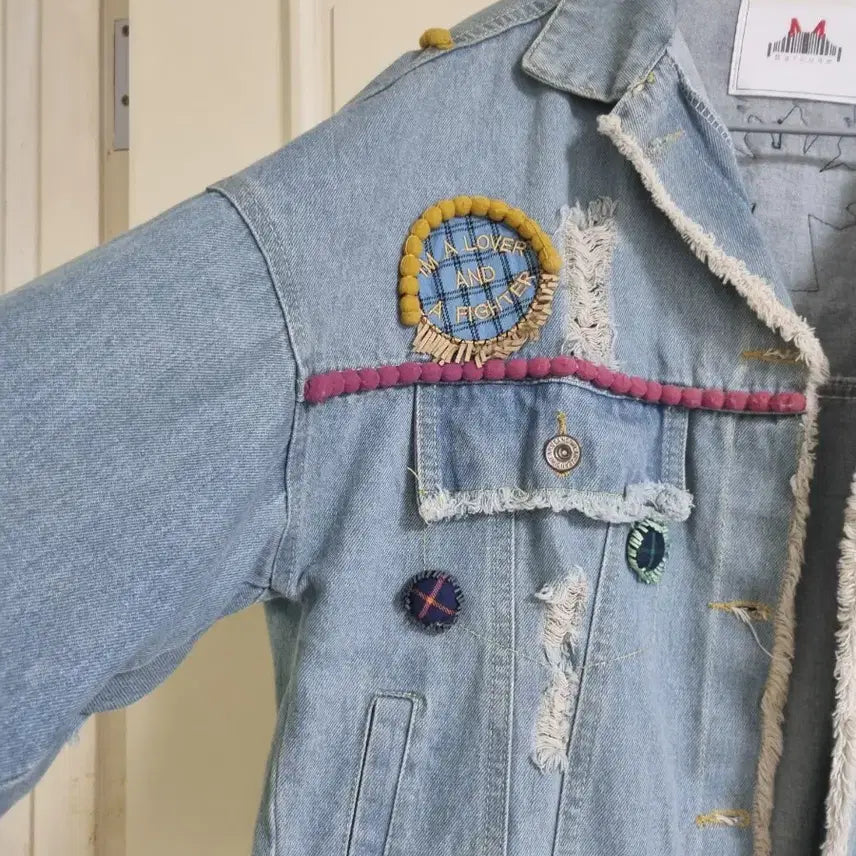 [BUNJANG] Denim Jacket Distressed Wash Patchwork / 데님 청자켓 데미지 워싱 포인트 자켓