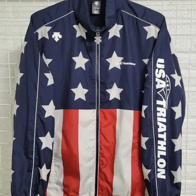 [BUNJANG] Descente USA Tricolor Triathlon Windbreaker Jacket XL / [L-105]데상트 USA성조기배색 트라이애슬론 바람막이자켓 실측XL