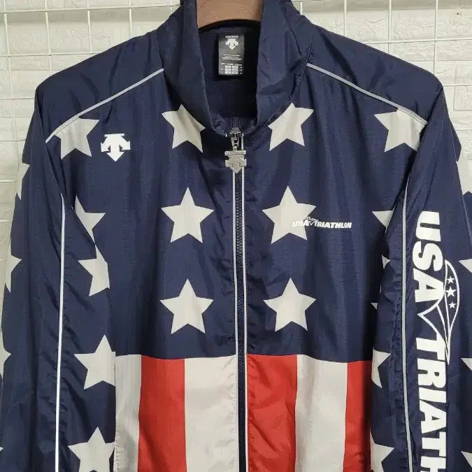 [BUNJANG] Descente USA Tricolor Triathlon Windbreaker Jacket XL / [L-105]데상트 USA성조기배색 트라이애슬론 바람막이자켓 실측XL
