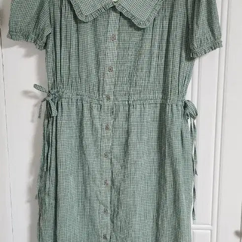 [BUNJANG] ahwe Green Check Long Dress / ahwe 그린 면 체크 카라 롱 원피스