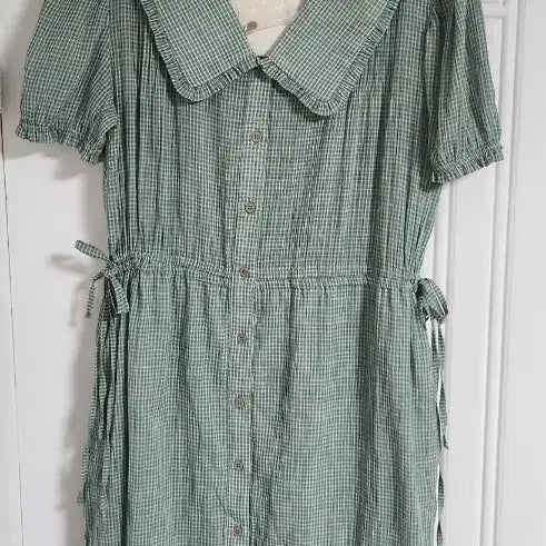 [BUNJANG] ahwe Green Check Long Dress / ahwe 그린 면 체크 카라 롱 원피스