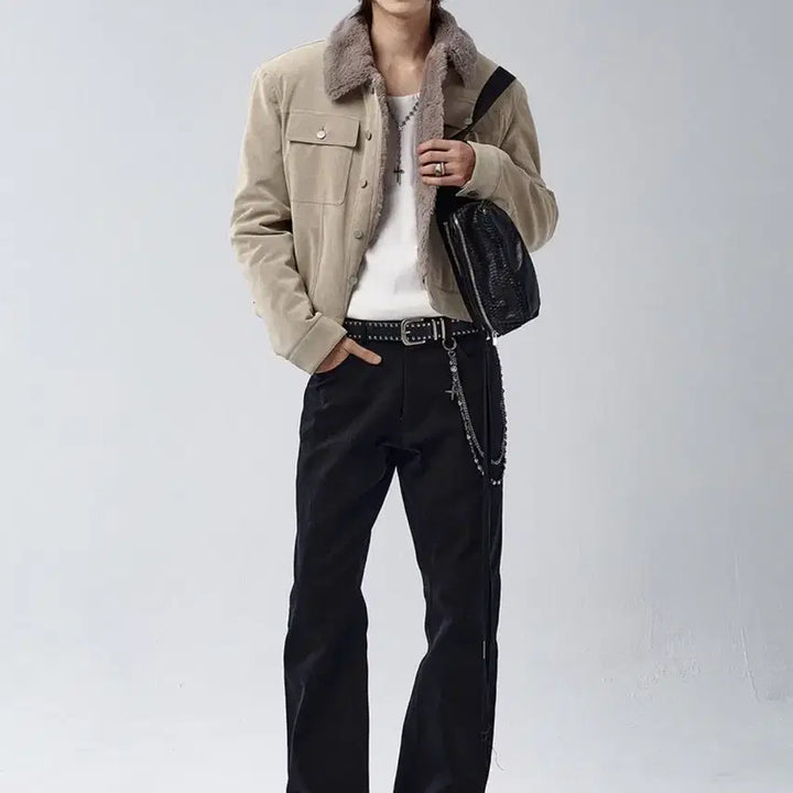 [BUNJANG] Allene Velour Faux Fur Trucker Jacket Cream Beige / 알렌느 벨루아 포우 퍼 트러커 자켓 크림베이지