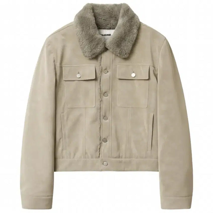 [BUNJANG] Allene Velour Faux Fur Trucker Jacket Cream Beige / 알렌느 벨루아 포우 퍼 트러커 자켓 크림베이지