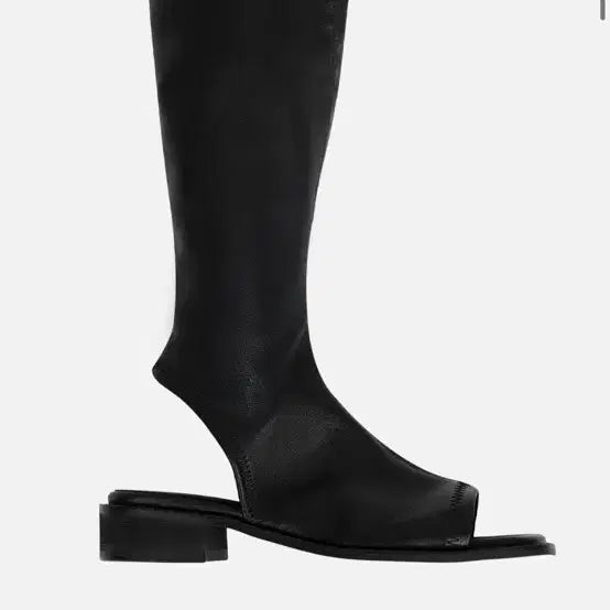 [BUNJANG] CERRIC Square Toe Open Long Boots - Black / CERRIC 스퀘어토 오픈 롱부츠 블랙