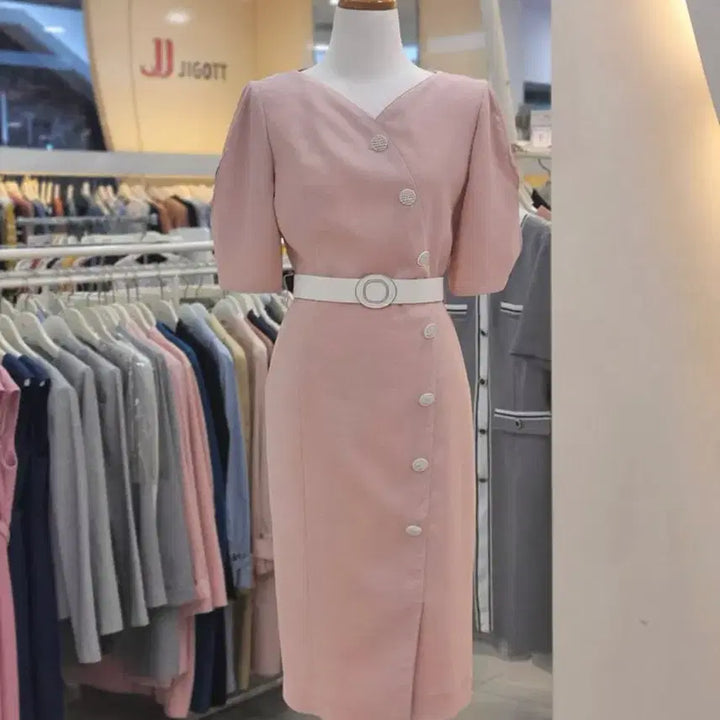 [BUNJANG] JJ JIGOTT Coral Pink Button Detail Midi Dress / JJ 지고트 반팔롱원피스:) 하객룩상견례룩오피스룩