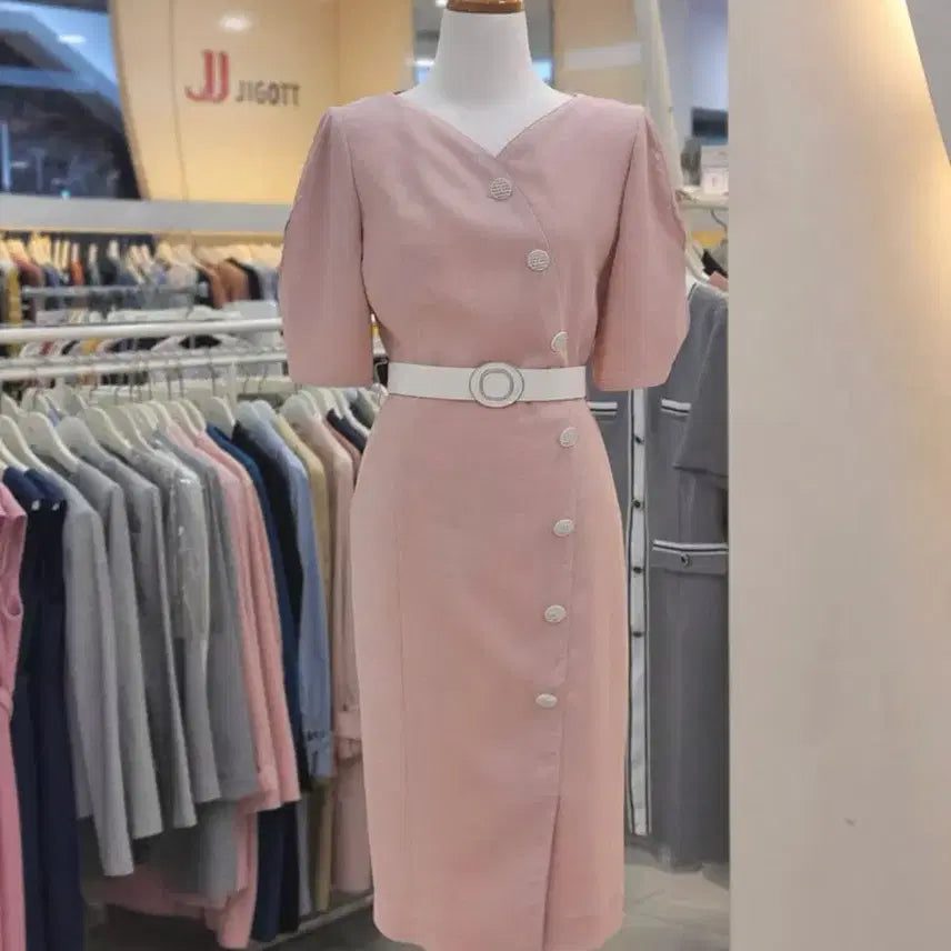 [BUNJANG] JJ JIGOTT Coral Pink Button Detail Midi Dress / JJ 지고트 반팔롱원피스:) 하객룩상견례룩오피스룩