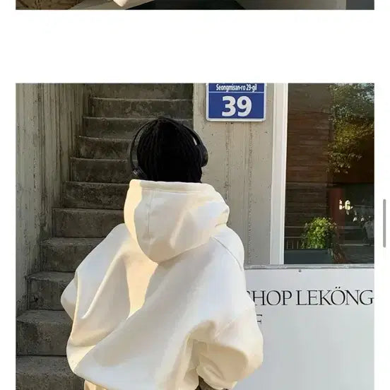 [SOLD OUT] 베이델리 러빙 투웨이 오버핏 박시 양기모 후드집업 화이트/