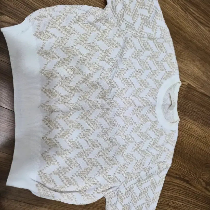 [BUNJANG] ORR Leaf Jacquard Knit Short Sleeve Beige L / ORR 리프 자가드 니트 베이지 반팔 L