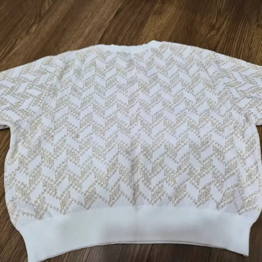 [BUNJANG] ORR Leaf Jacquard Knit Short Sleeve Beige L / ORR 리프 자가드 니트 베이지 반팔 L