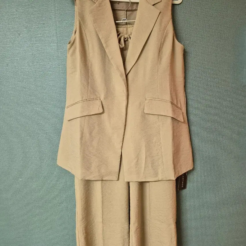 [BUNJANG] Beige Rayon Vest and Wide Pants Set / 인견 조끼+팬츠 셋업(새상품)66