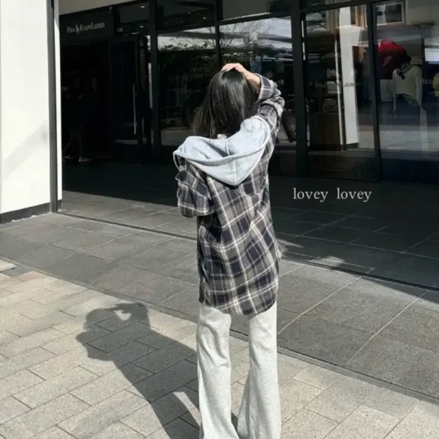 [BUNJANG] Masill Relaxed Fit Navy Check Hooded Shirt/Jacket / 마실 루즈핏 네이비 체크 후드 셔츠/ 자켓