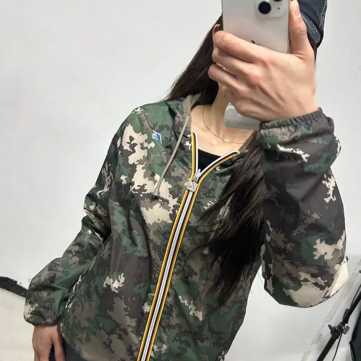 [BUNJANG] Kway Camo/Tan Reversible Windbreaker Jacket / 까웨 카모/탄 컬러 리버시블 바람막이 자켓
