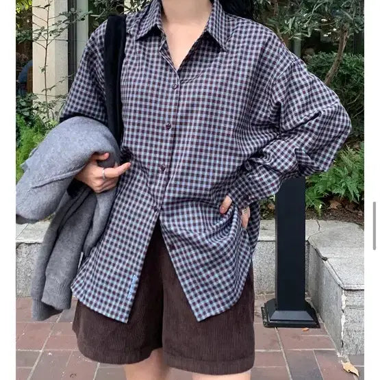 [BUNJANG] Dear.ment Diaze Loose Fit Embroidered Vintage Check Shirt / 새제품) 디어먼트 다이제 루즈핏 자수 빈티지  체크셔츠