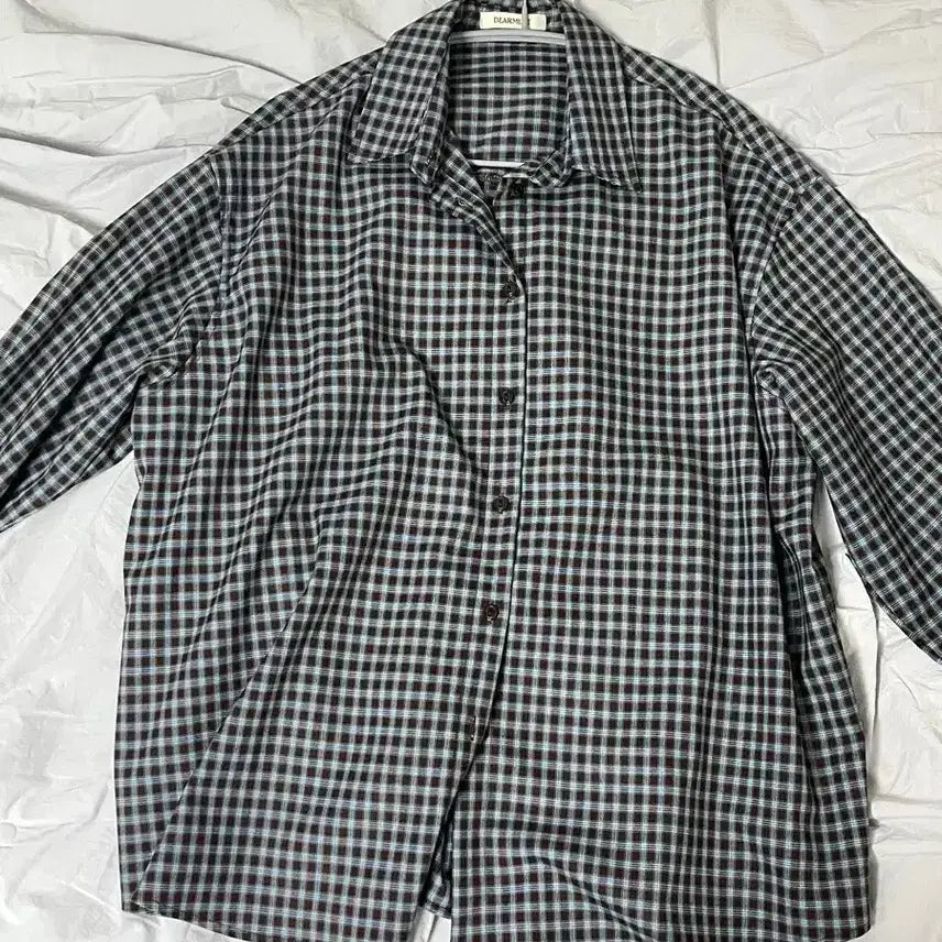 [BUNJANG] Dear.ment Diaze Loose Fit Embroidered Vintage Check Shirt / 새제품) 디어먼트 다이제 루즈핏 자수 빈티지  체크셔츠