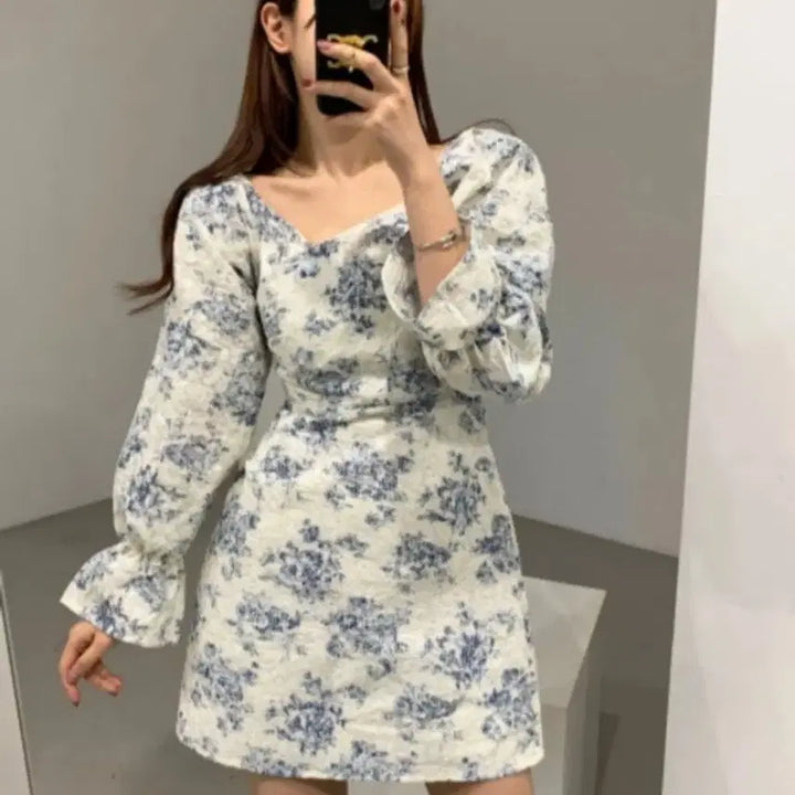 [BUNJANG] JACQUARD Floral Puff Sleeve Maxi Dress / 자가드 퍼프 원피스 M사이즈