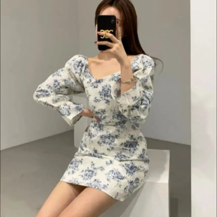 [BUNJANG] JACQUARD Floral Puff Sleeve Maxi Dress / 자가드 퍼프 원피스 M사이즈