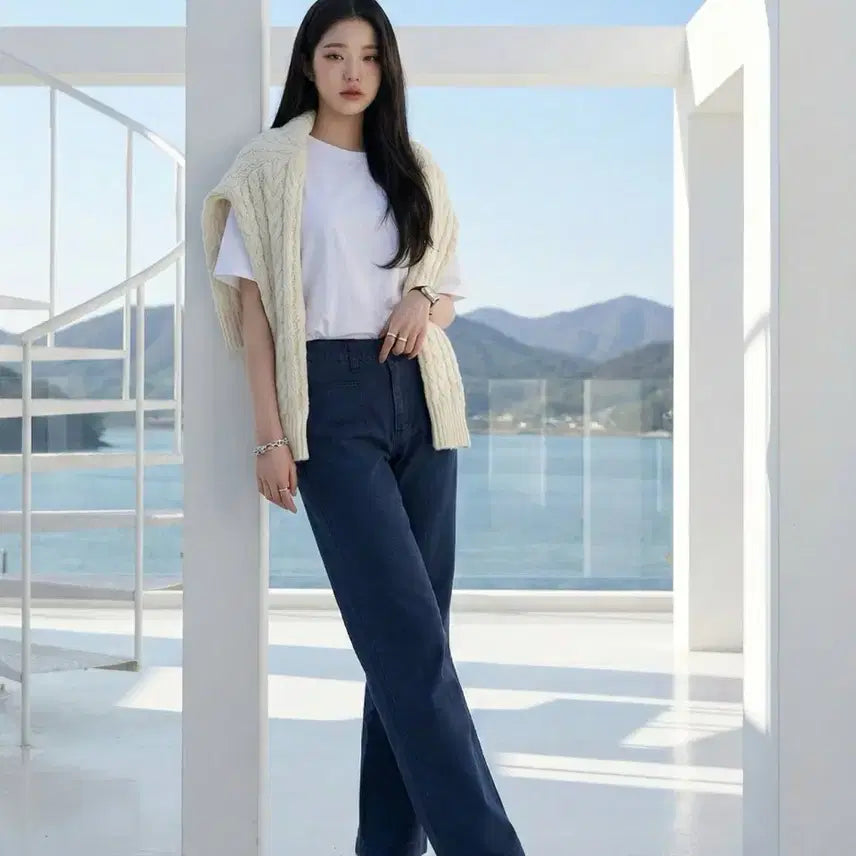 [SOLD OUT] 네이비 스판 카치온 밴딩 팬츠(XL)