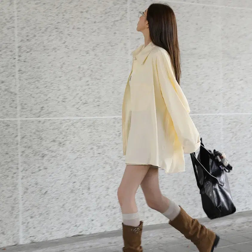 [BUNJANG] Striped Shirt Yellow Lemon Oversized Fit / 스트라이프 셔츠 옐로우 레몬 오버핏 오버사이즈