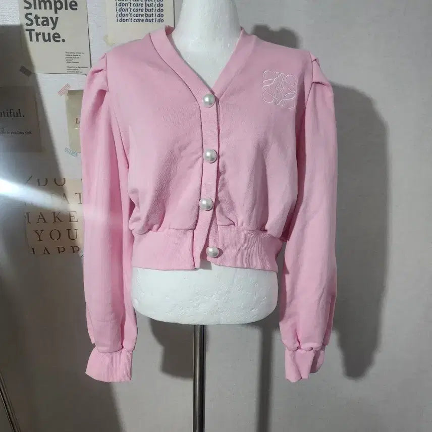 [BUNJANG] Pink Pearl Button Cardigan / 핑크 진주 단추 가디건 새상품