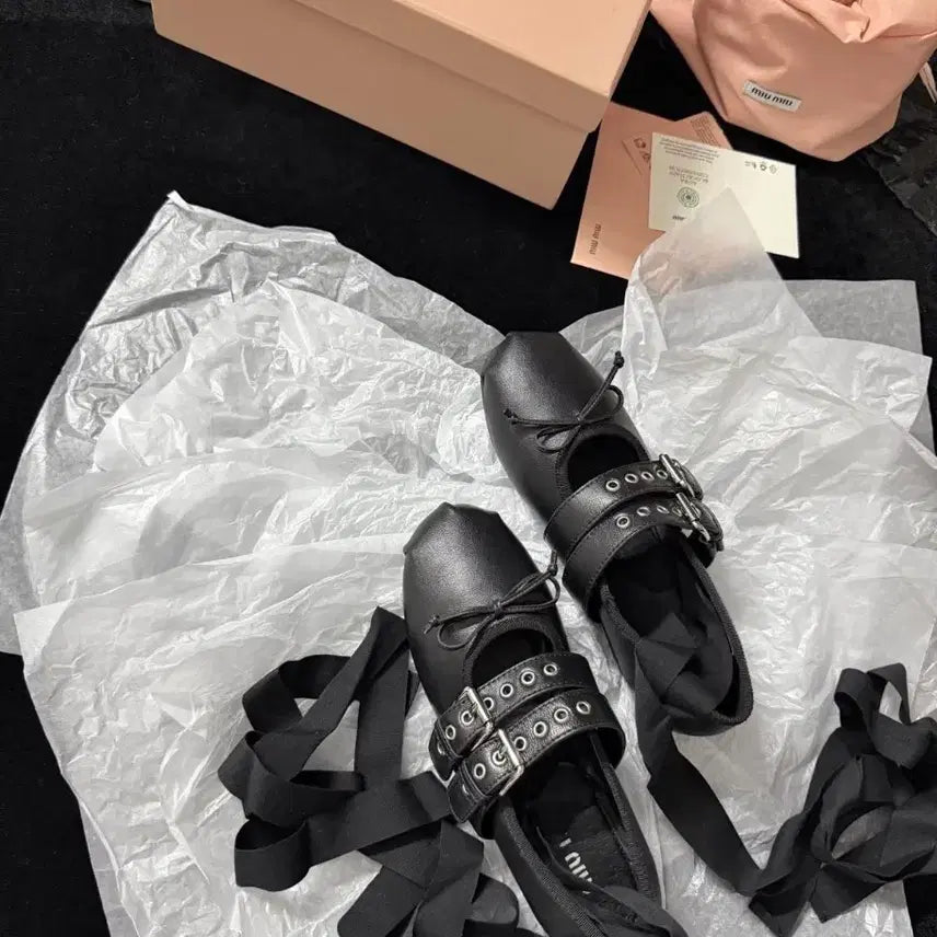 [BUNJANG] Miu Miu Ballerina Strap Flat Shoes / 미우미우 발레리나 스트랩 플랫슈즈 스트랩 탈부착 가능