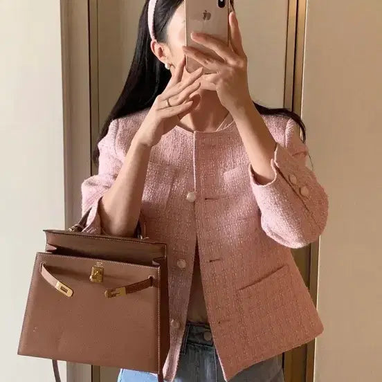 [BUNJANG] Around Yull Melt Tweed Jacket Pink Free Size / 어라운드율 멜트 트위드 자켓 핑크 F