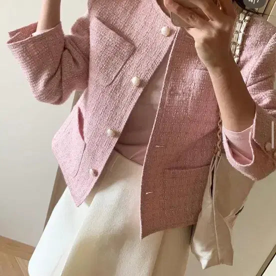 [BUNJANG] Around Yull Melt Tweed Jacket Pink Free Size / 어라운드율 멜트 트위드 자켓 핑크 F