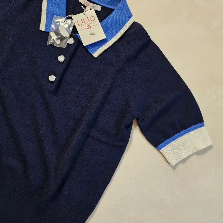 [BUNJANG] Lilio Cashmere Short Sleeve Collar Knit Navy S / (네이비S) 릴리오 캐시미어 반팔 카라니트