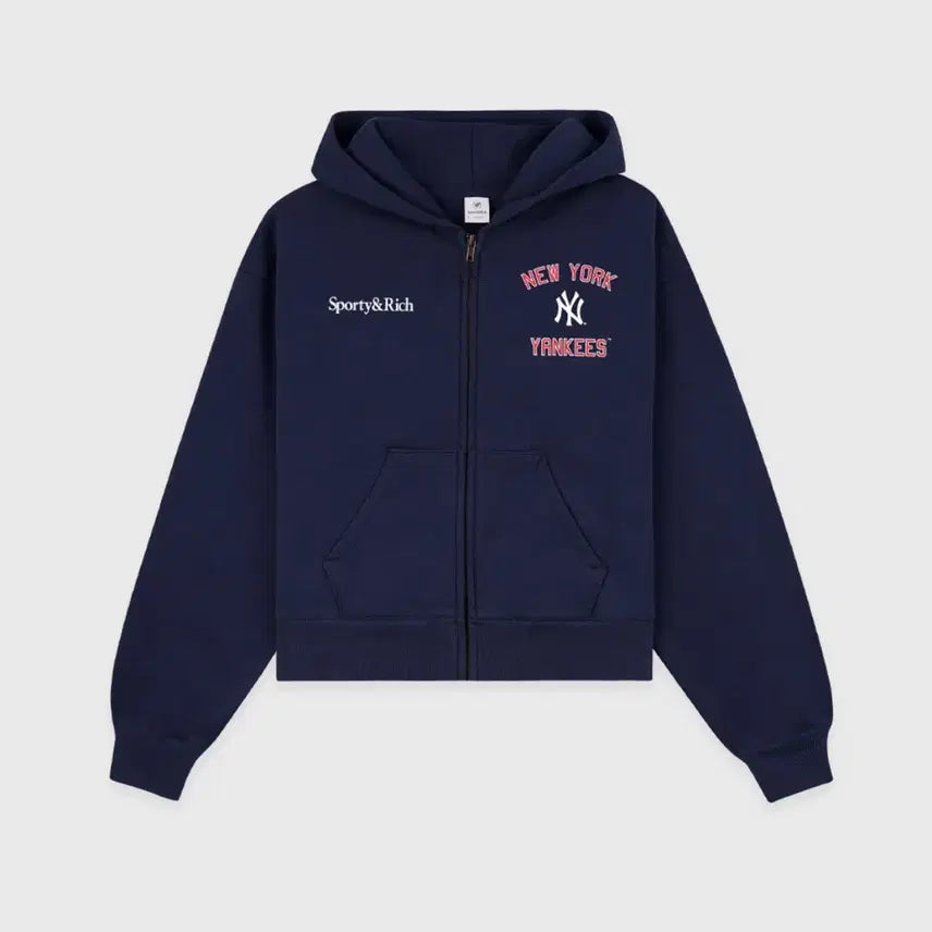 [BUNJANG] Sporty &amp; Rich Short Hoodie Zip-up Navy M / 스포티앤리티 숏 후드집업