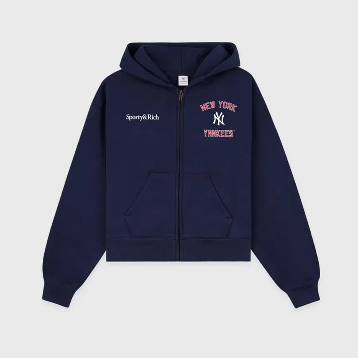 [BUNJANG] Sporty &amp; Rich Short Hoodie Zip-up Navy M / 스포티앤리티 숏 후드집업