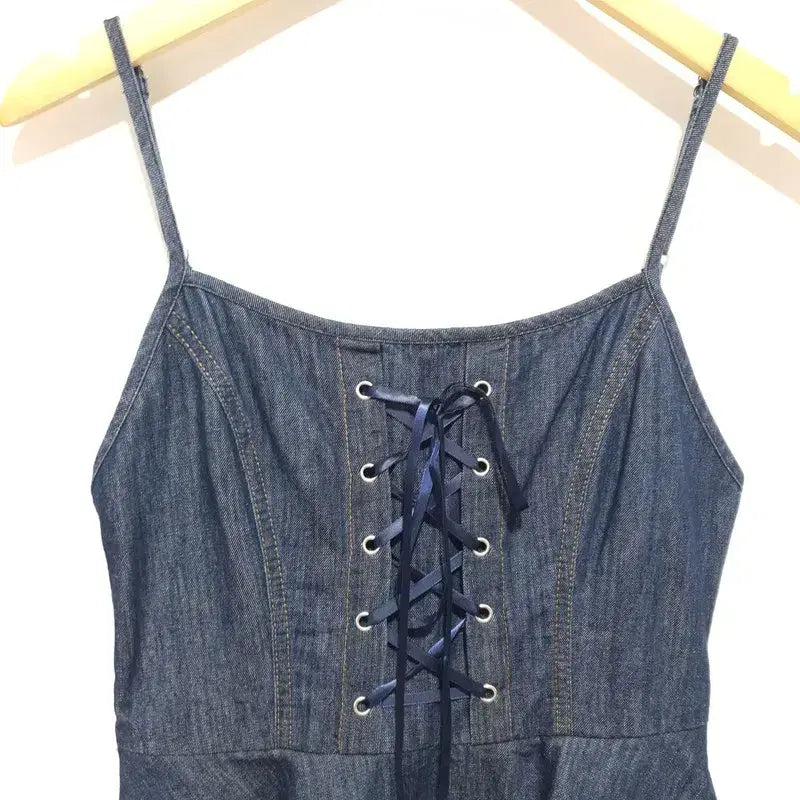 [BUNJANG] S Denim Sleeveless Lace-up Tiered Dress / 데님 슬리브리스 레이스업 캉캉 원피스 S_S1769