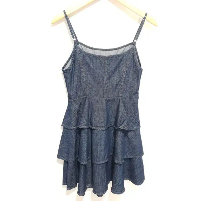 [BUNJANG] S Denim Sleeveless Lace-up Tiered Dress / 데님 슬리브리스 레이스업 캉캉 원피스 S_S1769