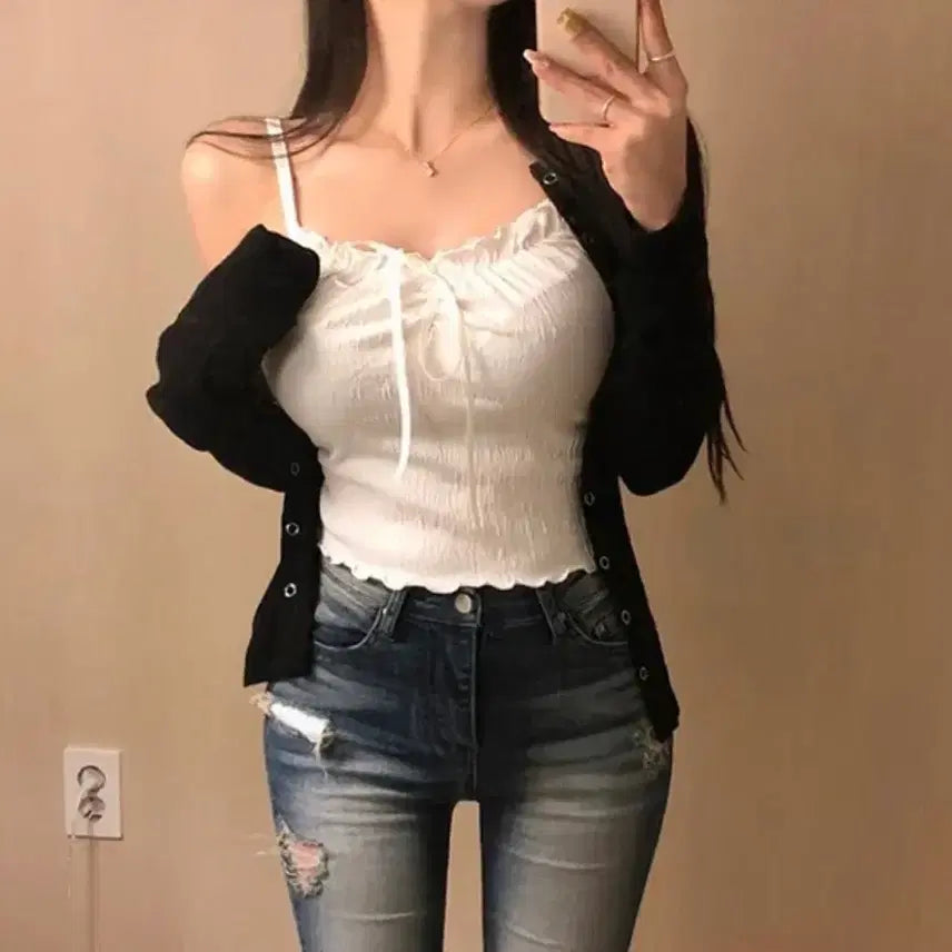 [BUNJANG] Ritz Frill Ribbon Sleeveless Top / 리즈 프릴 리본 나시
