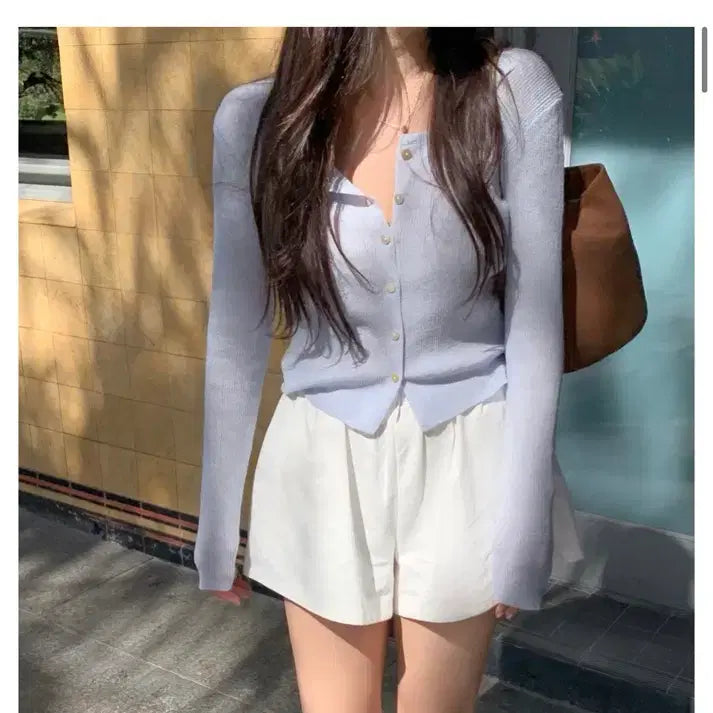 [BUNJANG] Liz TheWish Vase Slim Cardigan (Baby Blue, Pink) / 리즈 더위시 Vase slim cardigan (베이비블루 , 핑크)
